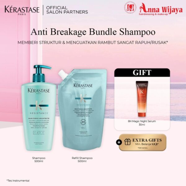 Kérastase Bundle Bain Force Architecte 500ml & Refill Pouch 500ml Shampo Rambut Rapuh Memperkuat dan Memperbaiki Rambut