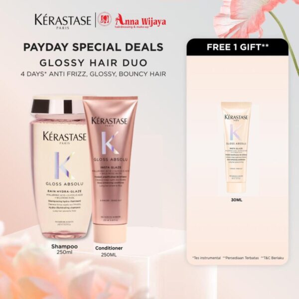 Kerastase Gloss Absolu Glossy Hair Care Set - Bain Hydra Glaze 250ml + Fondant Insta Glaze 250ml- untuk Rambut Glossy dan Bouncy