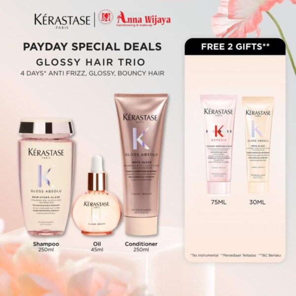 Kerastase Gloss Absolu Glossy Hair Triple Care - Bain Hydra Glaze 250ml + Fondant Insta Glaze 250ml + Serum Glaze Drop 45ml