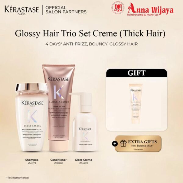Kerastase Glossy Hair Trio Set Creme - Bain Creme 250ml + Fondant 250ml + Glaze Cream 240ml (Thick)